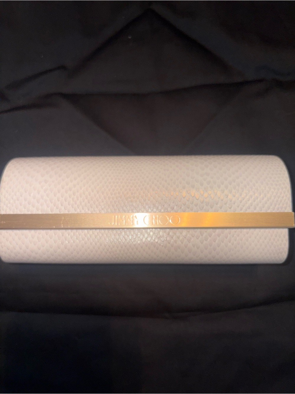 JimmyChoo Cream Snakeskin-Texture Glasses Case with Gold Bar And Cleaning Cloth